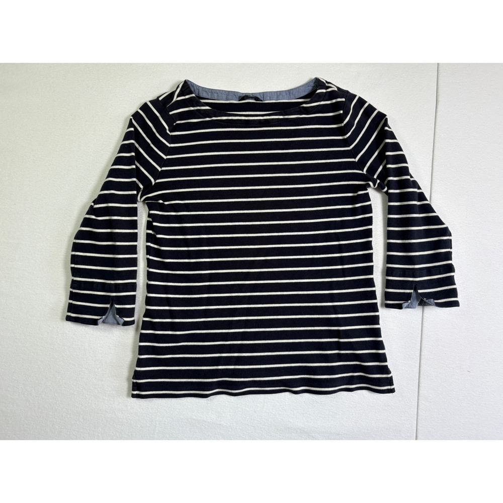 Nautica Womens Navy Blue White Striped Boat Neck 3/4 Sleeve Cotton Top Size M